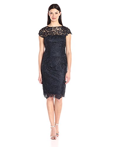 chinese dress ladies JS Collections Two-Tone Lace Embroidery Cocktail Dress Black/ Vanilla