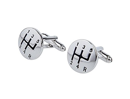 Brand Men's Wedding Shirt Cufflinks- Perfect Car Lovers - Silver Color - Round Gear Knob