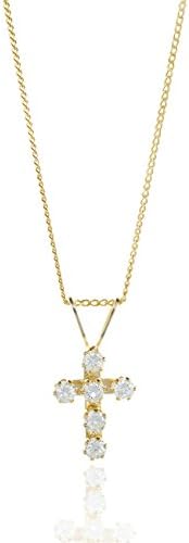 9ct Yellow Gold White Cubic Zirconia CZ Cross Crucifix Pendant with Chain. Gift Box