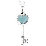 Sterling Silver Blue Turquoise Heart Key Pendant with 18