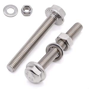 (12 Sets) M6-10 x 35mm Flanged Hex Bolt with Hex Nut and Flat Washers, Stainless Steel 304, Full Thread, Coarse Thread, 6mm Hexagon Bolts and Nuts Assortment by Glvaner
