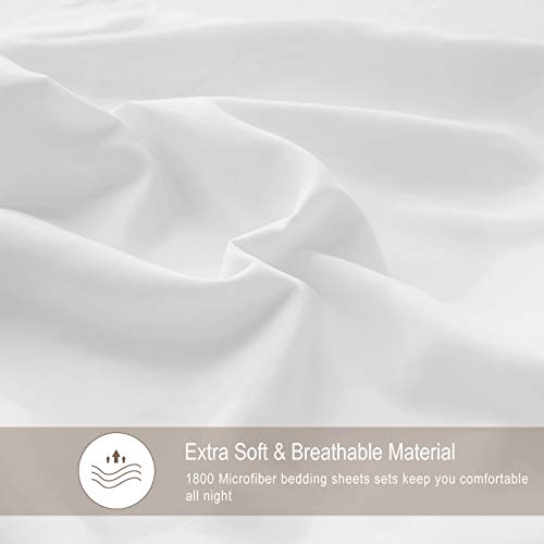 VEEYOO Twin XL Size Bed Sheet Set - 3 Piece Brushed Microfiber 1800 Bedding Set, Hypoallergenic Comfortable Fitted Sheet - 16 inches Deep Pocket, 1 Flat Sheet 1 Fitted Sheet 1 Pillowcase, White - Thumbnail 3