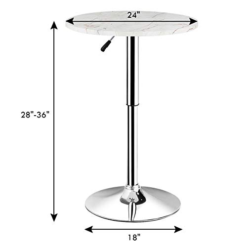 Giantex Round Pub Table Height Adjustable, 360° Swivel Cocktail Pub Table with Sliver Leg and Base for Home, Office Bar Table (White) (1)