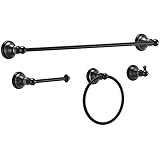 Derengge S-080-NB 4-piece Bathroom Hardware Accessory Set with 24" Towel Bar -Towel ring- Paper holder-Robe Oil Rubbed Bronze
