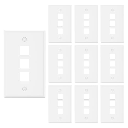 VCE 3 Port Keystone Wall Plate UL Listed (10-Pack), Single Gang Wall Plates for RJ45 Keystone Jack and Modular Inserts, White