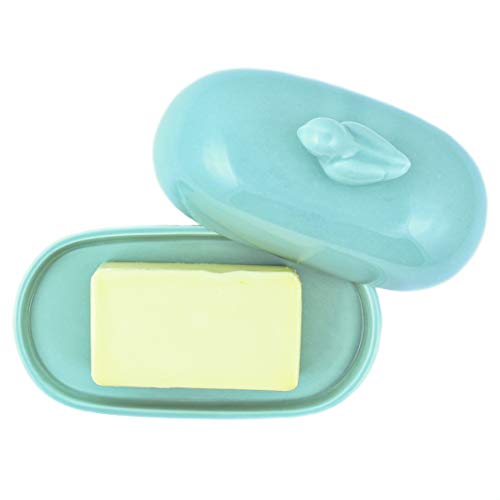 Zoie + Chloe Turquoise Aqua Blue Ceramic Butter Dish with Lid Cover - Extra Large Size