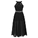 iEFiEL Girls Halter Lace Chiffon Flower Wedding Bridesmaid Dress Junior Ball Gown Formal Party Pageant Maxi Dress Black Floor Length 10