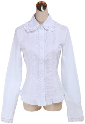 ZKCostume Women's Cotton White Gothic Standing Collar Victorian Shirt Blouse, Style3, XXL