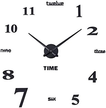 Metastor Frameless DIY Wall Clock Large Modern3D DIY Modern Silent Non-Ticking Adhesive Wall Clock,Black