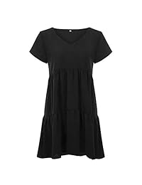 RUYEE - Vestido túnica de manga corta para mujer, cuello en V, suelto, flotante, sólido