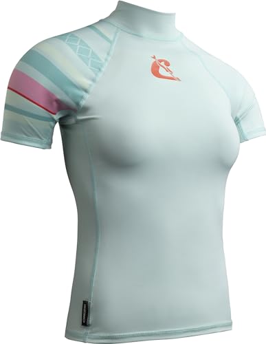 Cressi Shield Lady Rash Guard Short/SL Aquamarine Pink- Rash Guard Short Sleeve Protective for SUP and Water Sports, Aquamarine/Pink, S/2, Womans