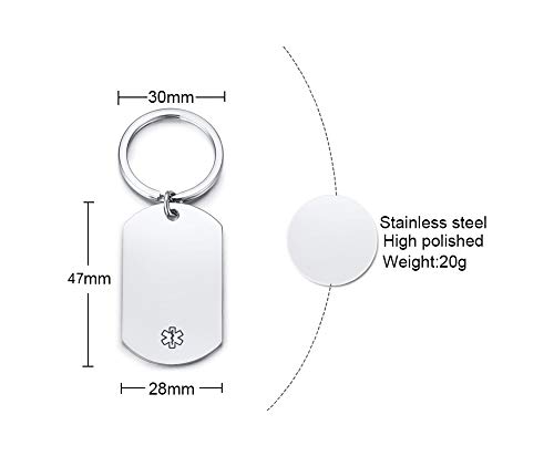 MPRAINBOW Customize Free Engraving Medical Alert Key Chain for Men Boy Diabetes Emergency Key Chain