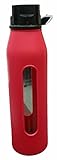 Takeya Classic Glass Water Bottle with Silicone Sleeve, Black, 22-Ounce (Red)