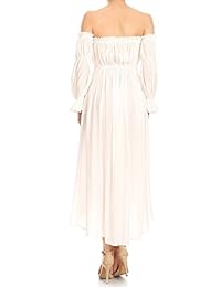 Anna-Kaci vestido de campesino de manga larga estilo bohemio informal para mujer