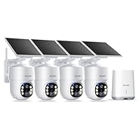 SOLIOM- 5MP Security Cameras Wireless Outdoor, No Subscription & Solar Powered,4-Cam Pack Home Security Camera with 360° Auto Human Motion Tracking, 3K Color Night Vision,5G & 2.4G Router Compatible