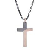 steve madden mens two tone diagonal design cross necklace on 26 box chain stainless steel silver tonerose gold tone 26 silver tone and rose gold tone