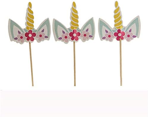 24Pcs Unicorn Cupcake Toppers Insert Birthday Party Supplies Kids Children Girls Cake Party