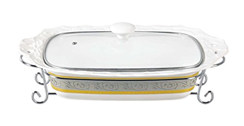 D'Lusso DesignsTwo Tone Design Fifteen Inch Rectangular Casserole With Metal Stand