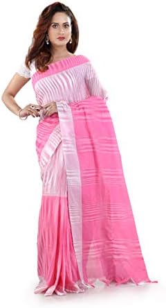 Forbidden New York Women's Handloom Cotton Saree with Blouse Piece (Pink White, Free Size)