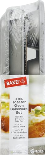 Ecolution Non-Stick Toaster Oven Bakeware Set 4-Piece, Carbon Steel, Easy to Clean and Perfect for Single Servings, Gray