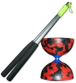 Red and Black jester Diabolo with Aluminium handsticks + super smooth string by Jester Diabolo