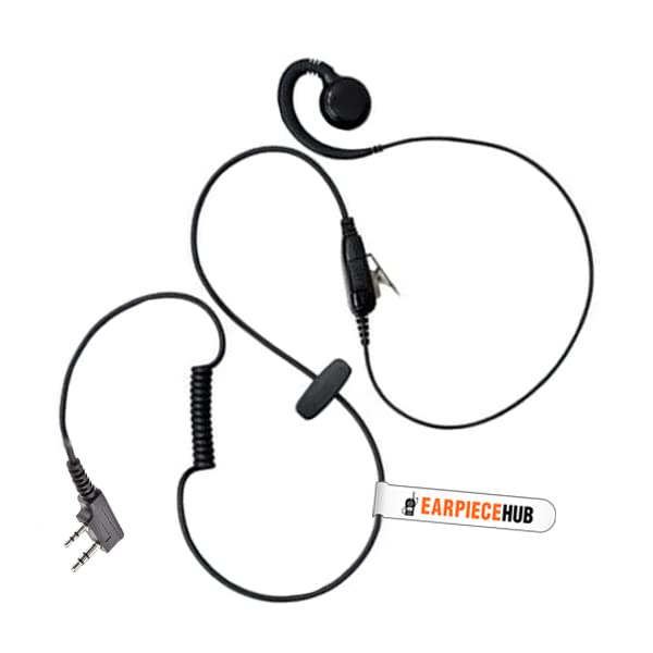C-Shape Earpiece Police Security Headset inline PTT Mic Microphone Compatible with 2 Pin Kenwood Mitex Baofeng 2 Way Radio
