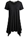 Miusey Womens V Neck Short Sleeve Pleats Handkerchief Hem Loose Fit Tunic Top