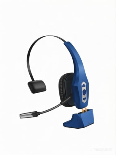 OTYHVV Wireless Hands-Free Headset with Noise Canceling Mic & Mute Button, Trucker Bluetooth Headset with Charging Base, 56Hrs Working Time PC Headsets for Truck Driver, Cell Phones, Computer (Blue)