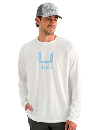 HUK Men's Standard Icon Crew, Long-Sleeve Performance Fishing Shirt, White 2.3
