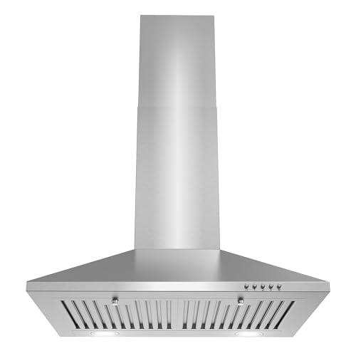 COSMO COS-6324EWH 24 in. Nebula Collection 220 CFM Ducted Wall Mount Range Hood, Button Controls, LED Lights, Stainless Steel