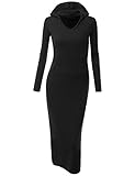 Doublju Deep V-Neck Pullover Hoodie Bodycon Maxi Dress (Plus size available)