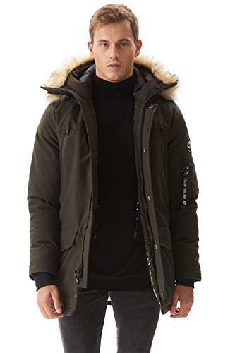 Molemsx Men's Warm Winter Down Jacket Parka Puffer Coat with Hood Faux-Fur Trim XS-3XL