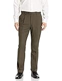 Louis Raphael LUXE Men's 100% Wool Pleated Dress Pant with Hidden Extension Waist Band, Bark, 40x30