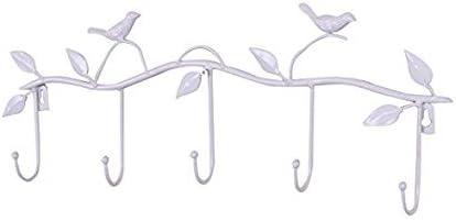 Hooks Iron Birds Leaves, 5 Hooks White Hangers Racks for Hat Towel Coat Wall Decor Clothes