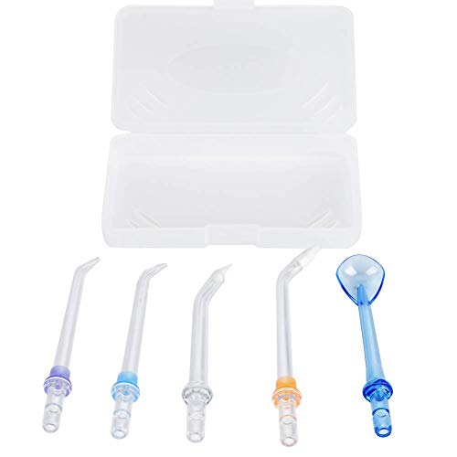 Replacement Professional 5 Dental Water Jet Nozzle Accessories for AUCEE H5 Water Flosser, 2 Jet Tips, 1 Orthodotic Tip, 1 Orthodotic Tip, 1 Periodonatal Tip, 1 Tongue Cleaner Tip
