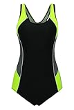 ReliBeauty Womens Color Block One Piece Bathing Suit (12-14, Black)