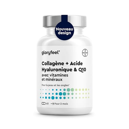 Collagene Marin + Acide Hyaluronique & Q10, Enrichi en Zinc, Magnésium, Vitamines B12, D3, A & C, 60 Capsules, Complexe Collagène Premium pour la Peau, les Cheveux & les Articulations*, Sans Additifs