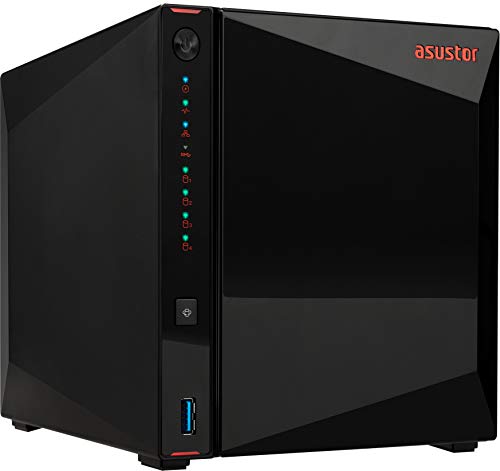 Asustor AS5304T | Gaming Inspired Network Attached Storage | 1.5GHz Quad-Core, Two 2.5GbE Port, 4GB RAM DDR4, 4GB eMMC Flash Memory | Personal Private Cloud (4 Bay Diskless NAS)