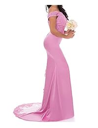 Fuera del hombro Split Noche Vestido de Encaje Sirena Vestido de Fiesta Apliques Vestido de Dama de honor