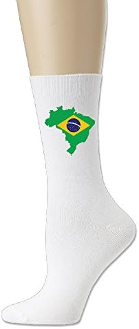 Brazil Map And Flag Crew Sock White