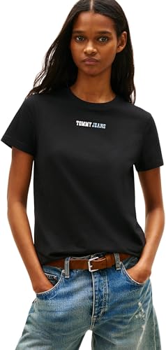 Camiseta de Manga Corta Mujer Essential Logo con Cuello Redondo, Negro (Black), S