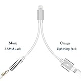 Adapter iPhone Headphone Jack Adapter for iPhone 8/8Plus Female Splitter Aux Audio Headphone Jack 3.5 mm Adaptor for iPhone 8/8Plus 7/7Plus X 10 XS with Music+Charger Splitter Support All iOS System