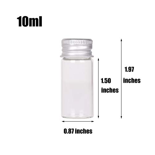 MaxMau 100 Glass Vials 10 Milliliter Small Mini Bottles Clear Empty Jars with Aluminum Top Screw Lids Message Sample Bottle Wedding Favors Decorations DIY Jewelry Accessories Liquid Hold Storage