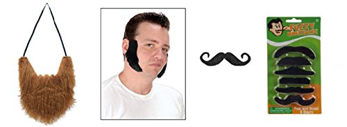 Halloween Costume Facial Hair Accessories Beard, Handlebar Mustache, Fuzzy Moustache Set and Sideburns Mutton Chops
