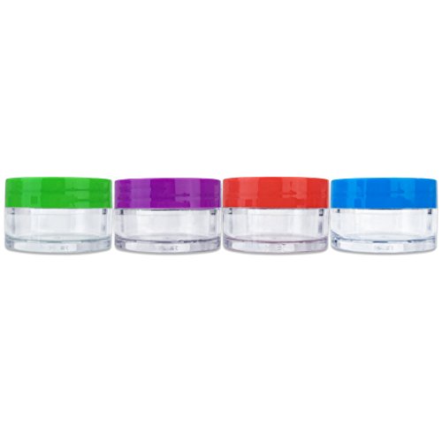 Beauticom 20G/20ML Clear Round Sample Jar Containers with Mixed Color Lids (Red, Green, Purple, Blue) for Lotion, Creams, Toners, Lip Balms, Cosmetic, Makeup - BPA Free (4 Packs (48 Pieces))
