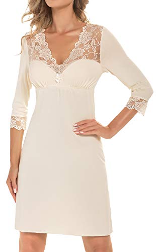 r-dessous-Exklusives-Damen-Nachtkleid-Langarm-Negligee-Sleepshirt-Viskose-Nachtwsche-Nachthemd-Dessous