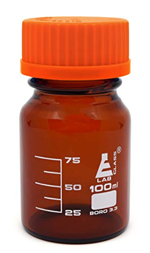 Eisco Labs 100ml Amber Reagent Bottle with Screw Cap and 10ml Graduations