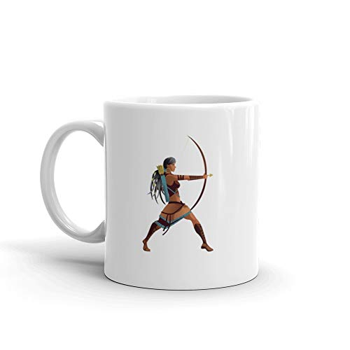 Indian Native African Huntress Archer Warrior With Bow And Arrow Pathfinder Coffee Mug Ceramic 11 Oz Cups