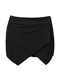 Persun Women Black Summer Skorts With Asymetric Hem