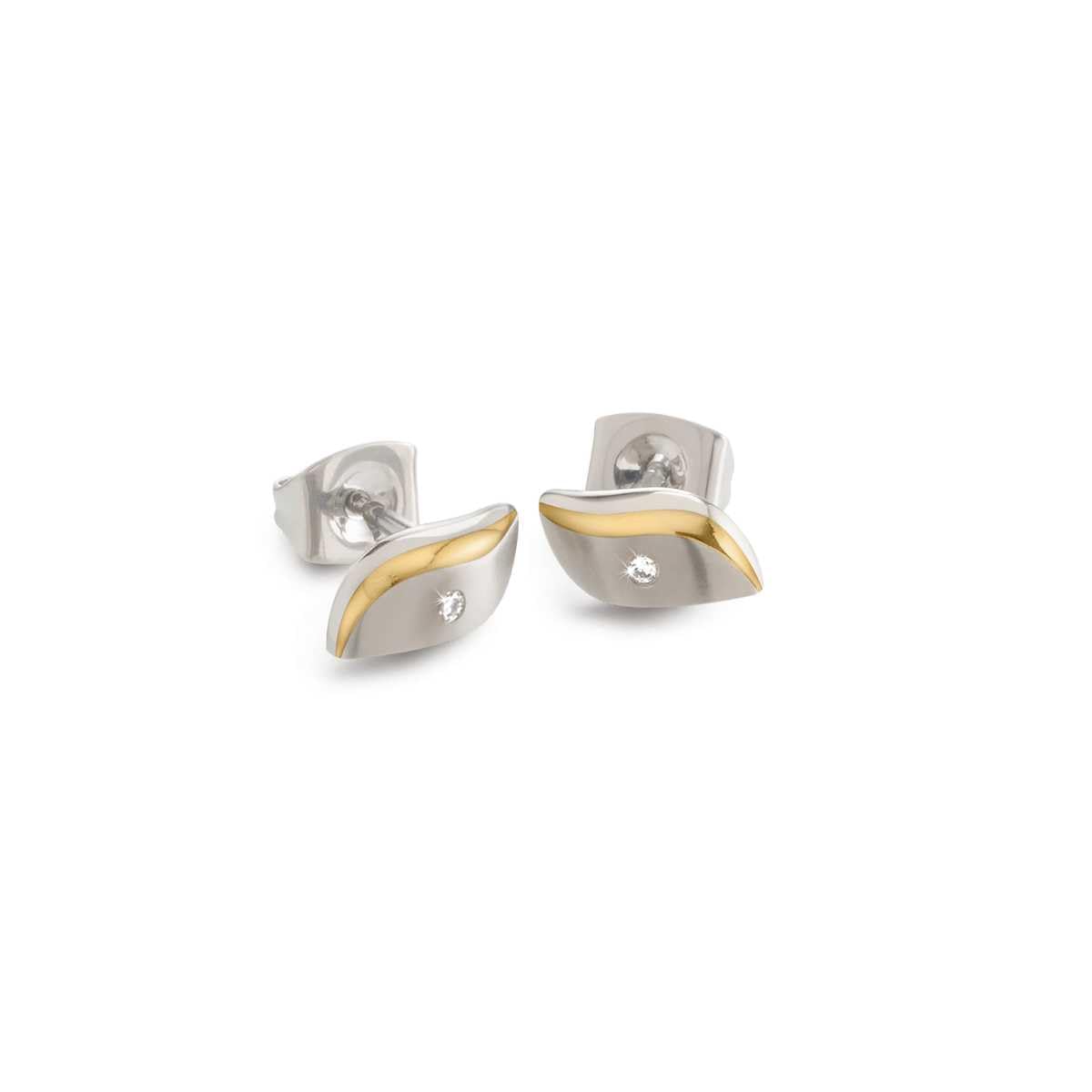 Boccia 05044-04 Polished Partially Gold-Plated Pure Titanium Stud Earrings in Silver, Stone Set: Diamond, Width: 4.6 mm, Height: 9.8 mm